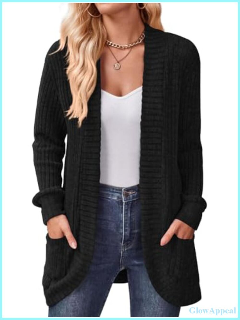 Women's Long Cardigan Sweater Lightweight Open Front Pockets V-Neck Loose Fit